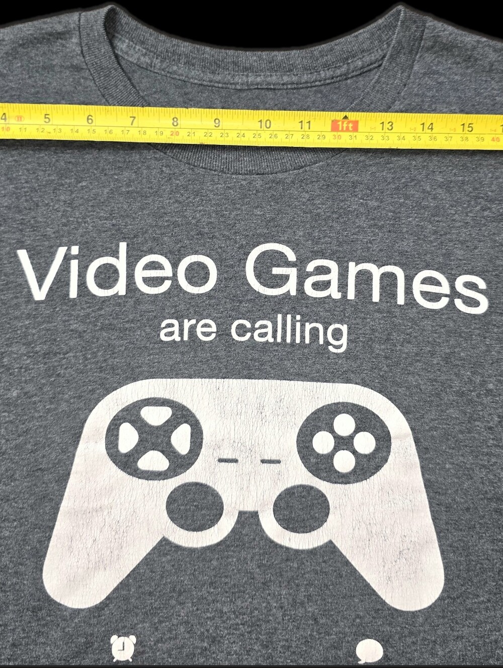 Gray Graphic Tee with White Controller and Red/Green Call Icons